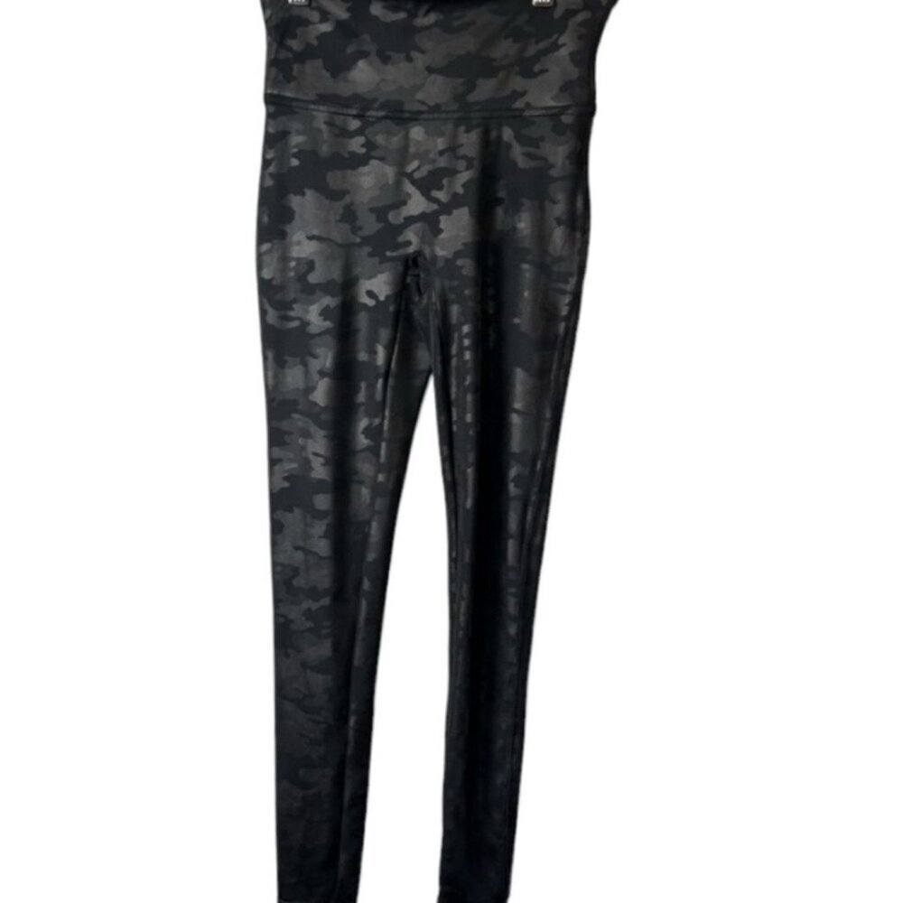 Black Spanx Camouflage Faux Leather High Waist Shapewear Leggings Camo Shine M - Picture 7 of 7